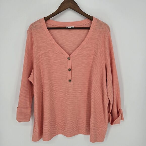 J. Jill Tops - J. Jill Coral Blush Henley Long Sleeve Top